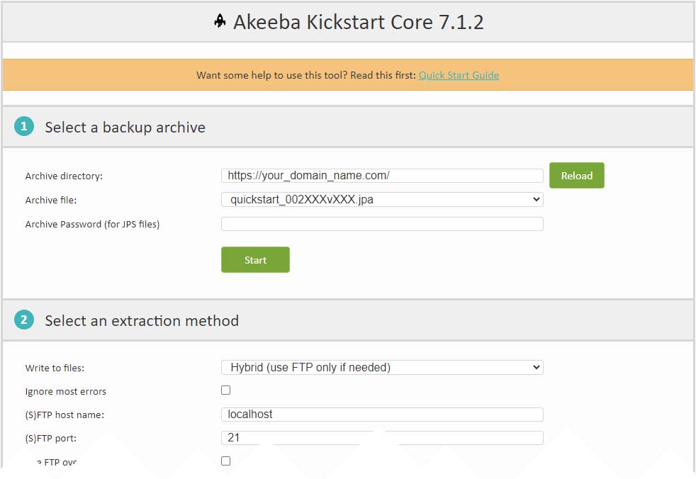 Joomla Installation - Akeeba Archive